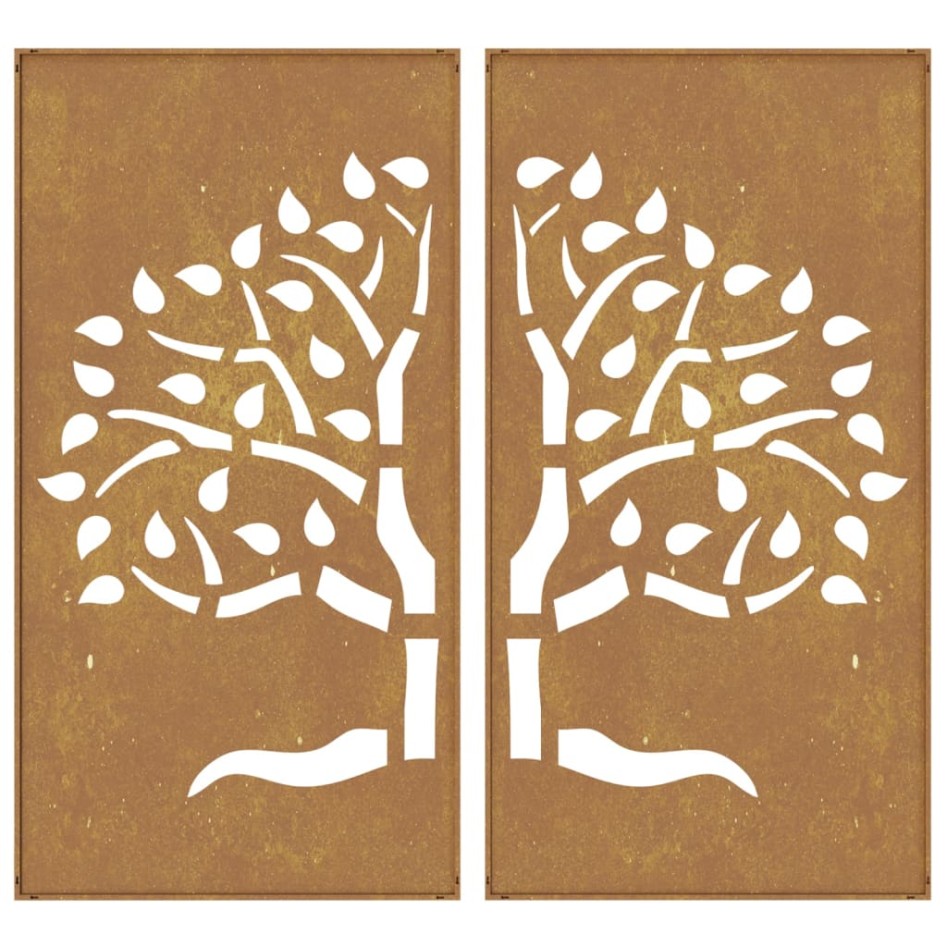 Adorno pared jardín 2 uds acero corten diseño árbol 105x55