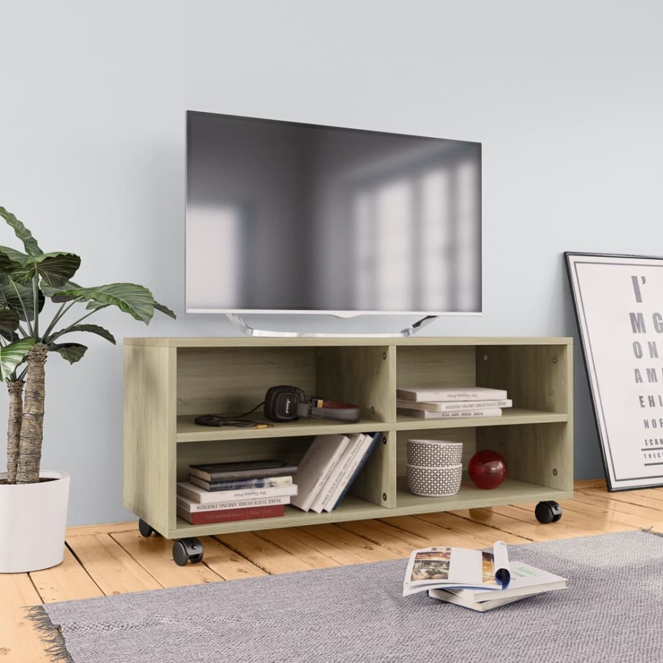 Mueble de TV ruedas madera contrachapada color roble
