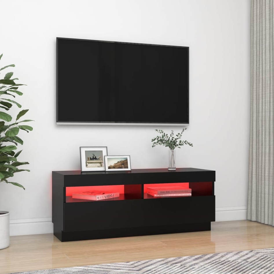 Mueble de TV con luces LED negro 100x35x40