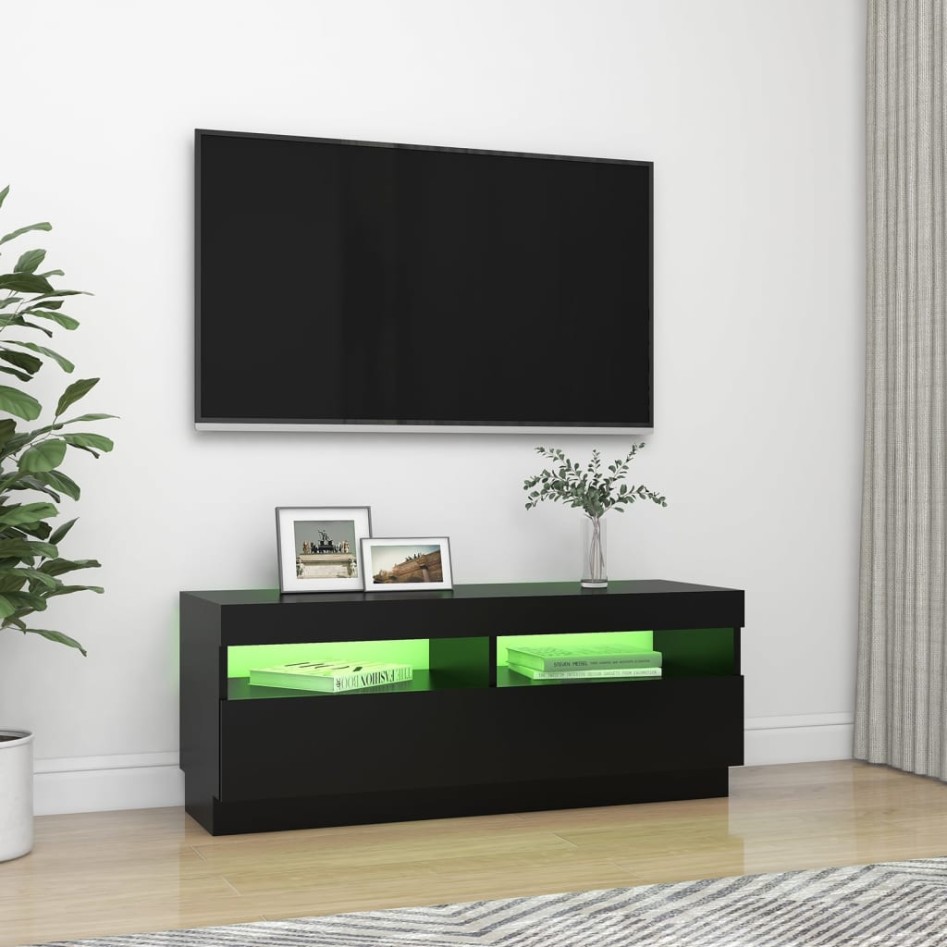 Mueble de TV con luces LED negro 100x35x40