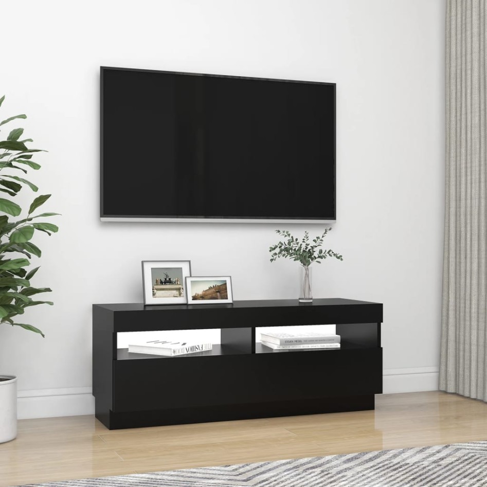 Mueble de TV con luces LED negro 100x35x40