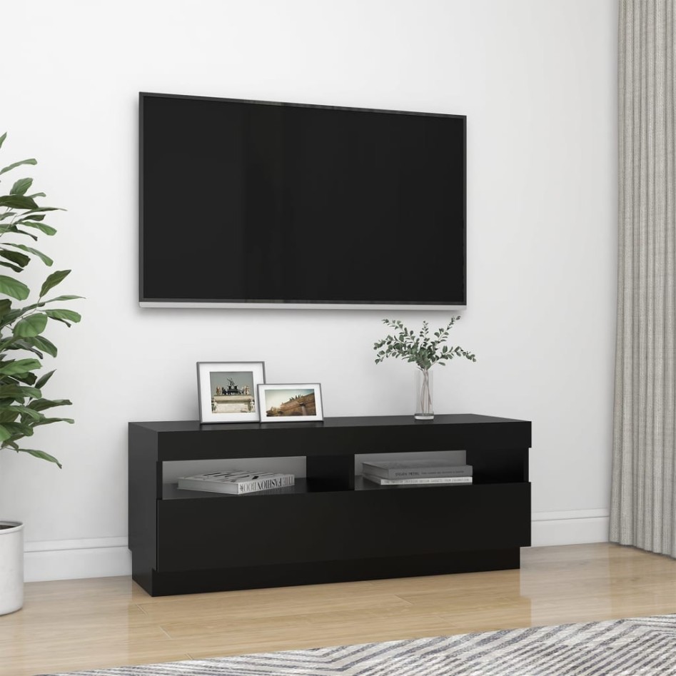 Mueble de TV con luces LED negro 100x35x40
