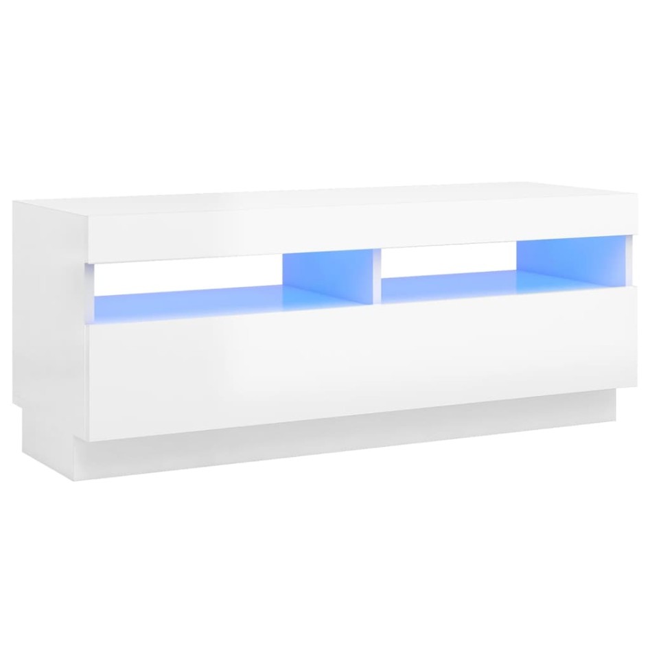 Mueble de TV con luces LED blanco brillante 100x35x40
