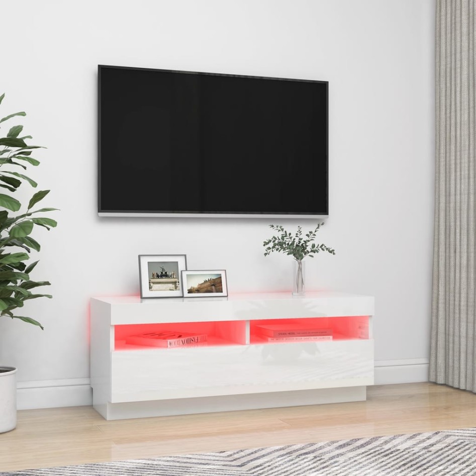 Mueble de TV con luces LED blanco brillante 100x35x40