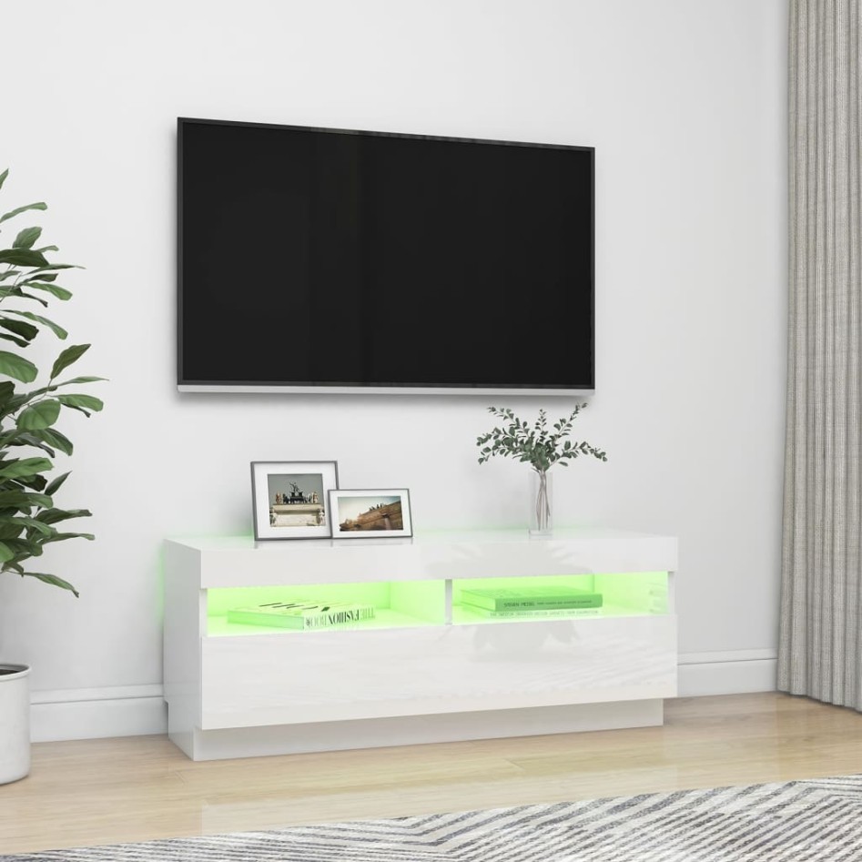 Mueble de TV con luces LED blanco brillante 100x35x40