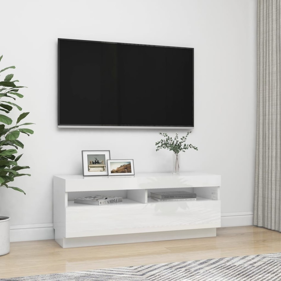 Mueble de TV con luces LED blanco brillante 100x35x40