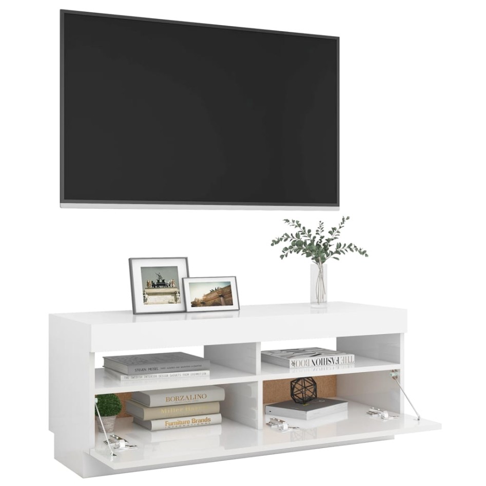 Mueble de TV con luces LED blanco brillante 100x35x40