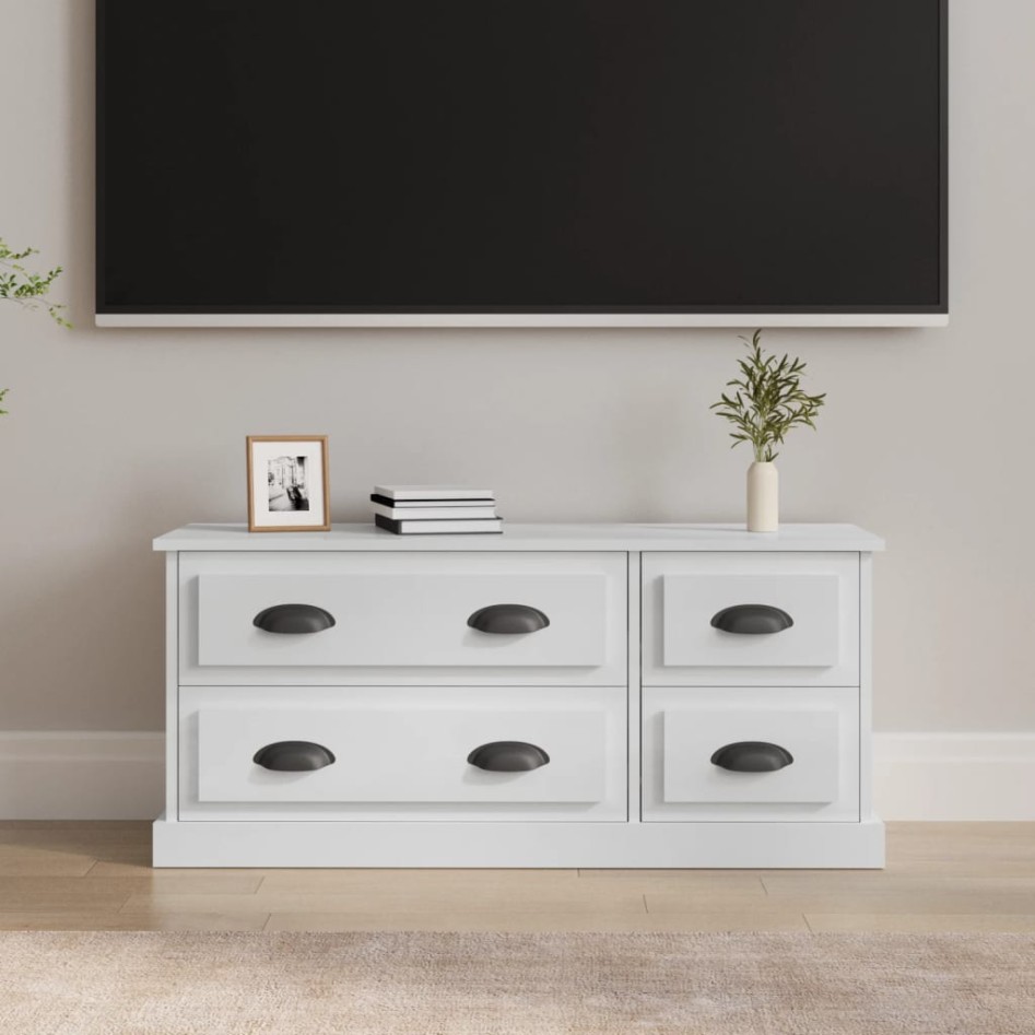 Mueble de TV madera contrachapada blanco brillo 100x35,5x45