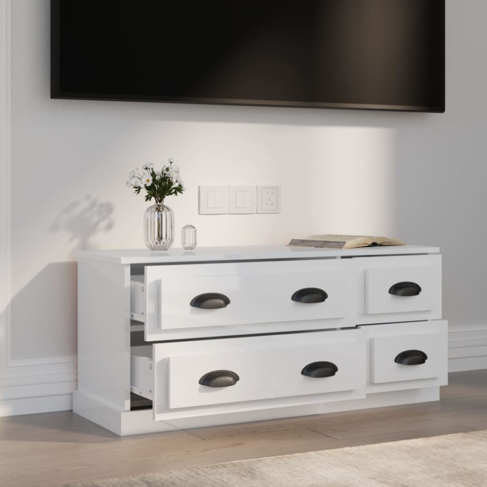 Mueble de TV madera contrachapada blanco brillo 100x35,5x45