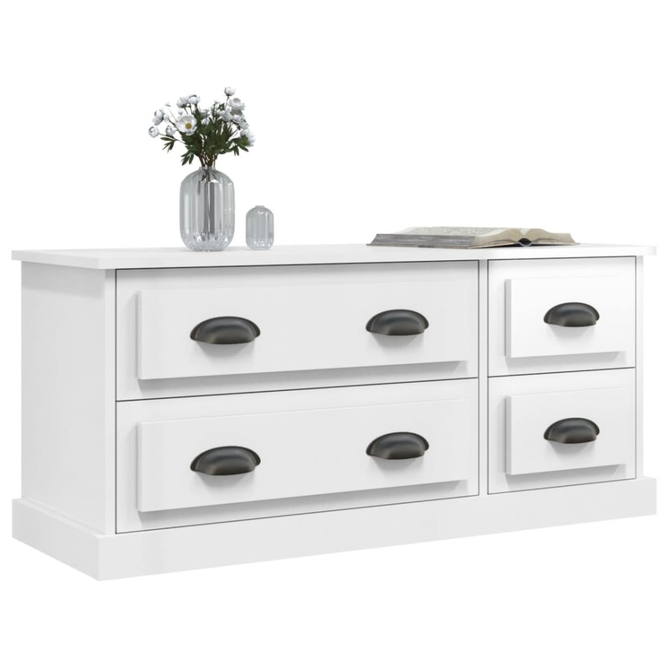 Mueble de TV madera contrachapada blanco brillo 100x35,5x45