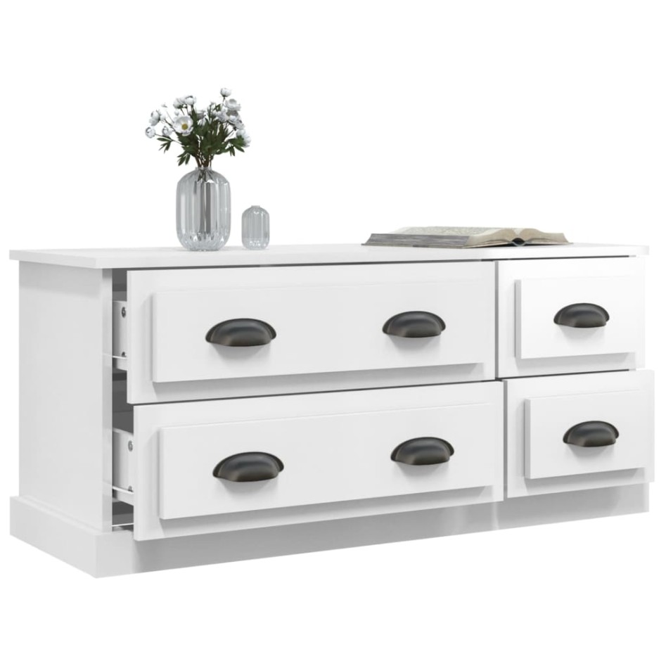 Mueble de TV madera contrachapada blanco brillo 100x35,5x45