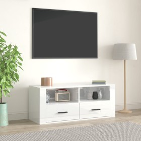 Mueble de TV madera contrachapada blanco brillo 100x35x40