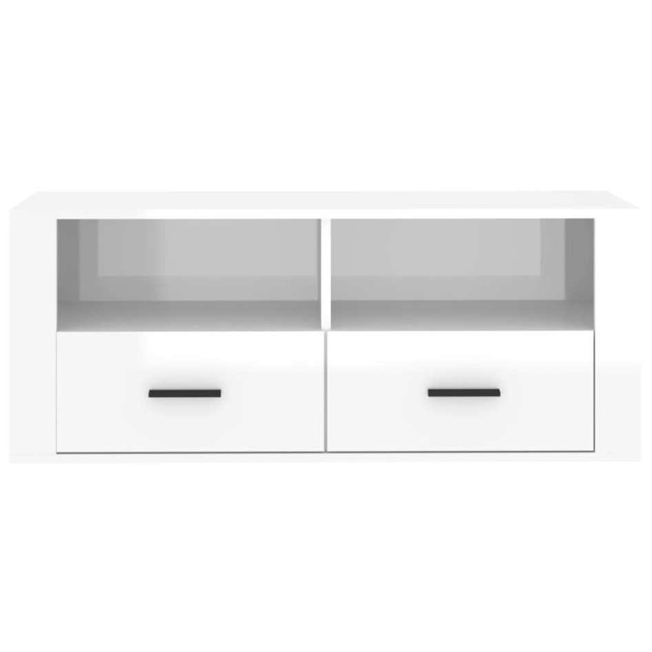 Mueble de TV madera contrachapada blanco brillo 100x35x40