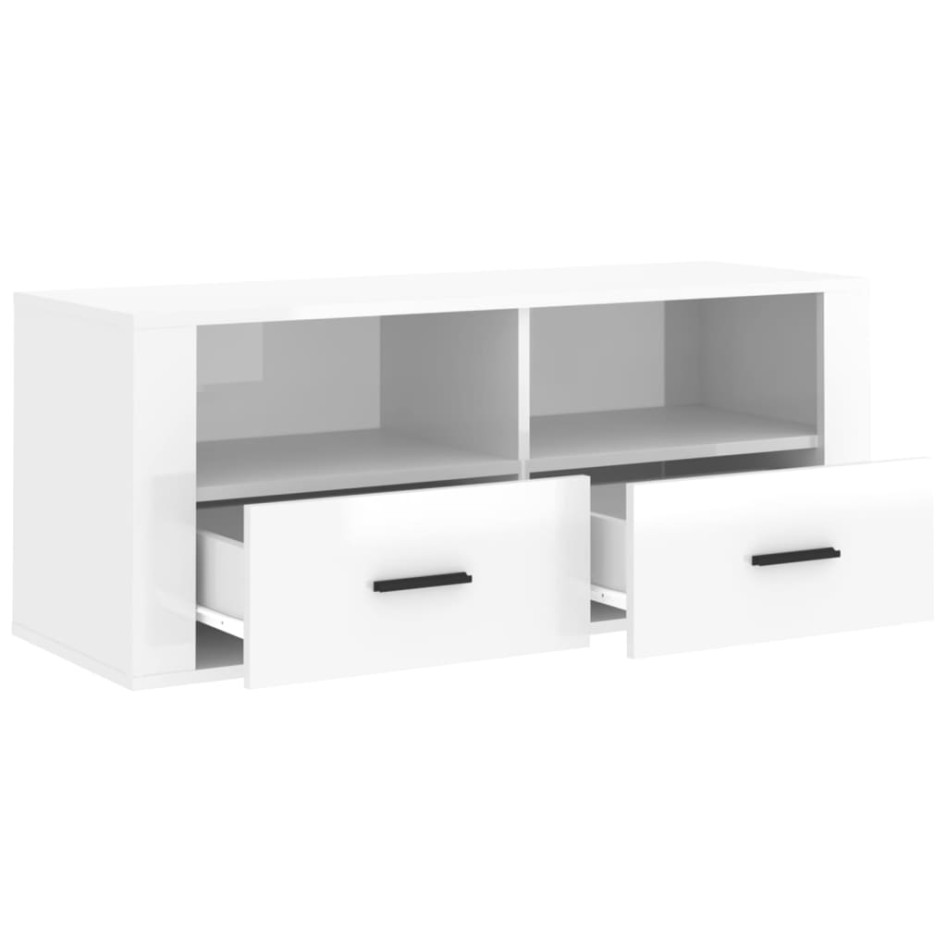 Mueble de TV madera contrachapada blanco brillo 100x35x40