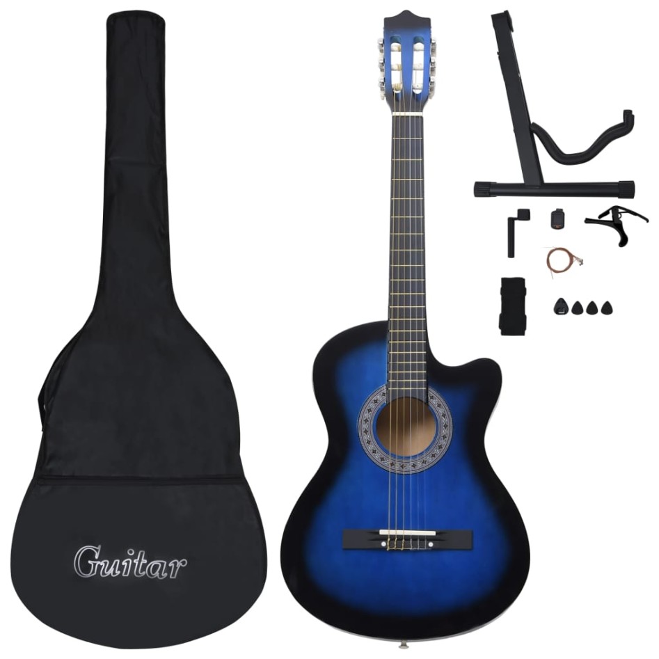 Set de guitarra clásica occidental 12 pzas 6 cuerdas azul