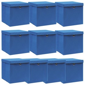 Cajas de almacenaje con tapas 10 uds tela azul 32x32x32