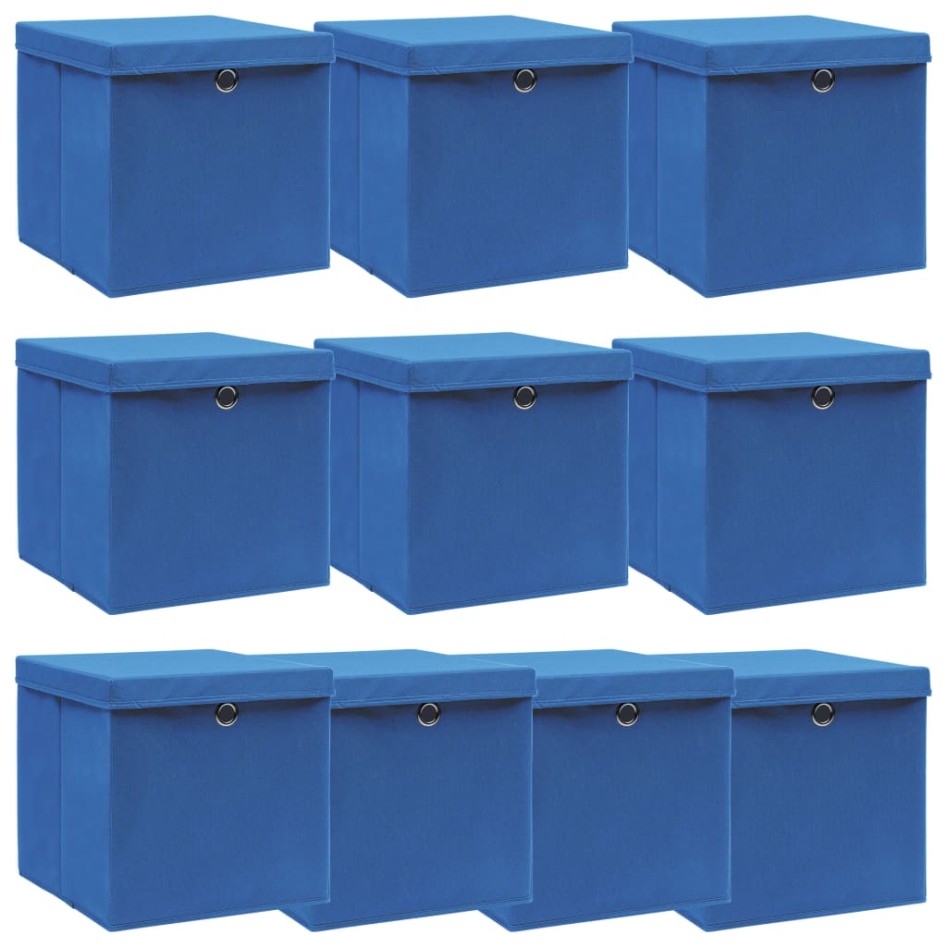 Cajas de almacenaje con tapas 10 uds tela azul 32x32x32