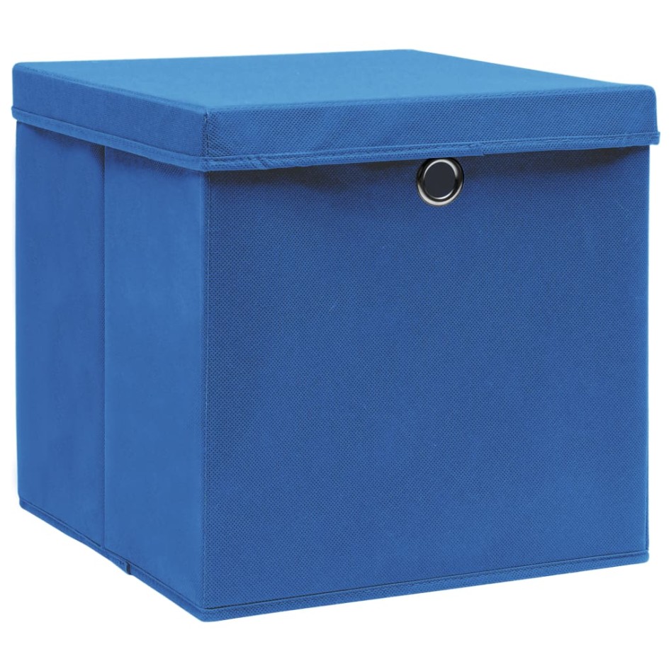 Cajas de almacenaje con tapas 10 uds tela azul 32x32x32