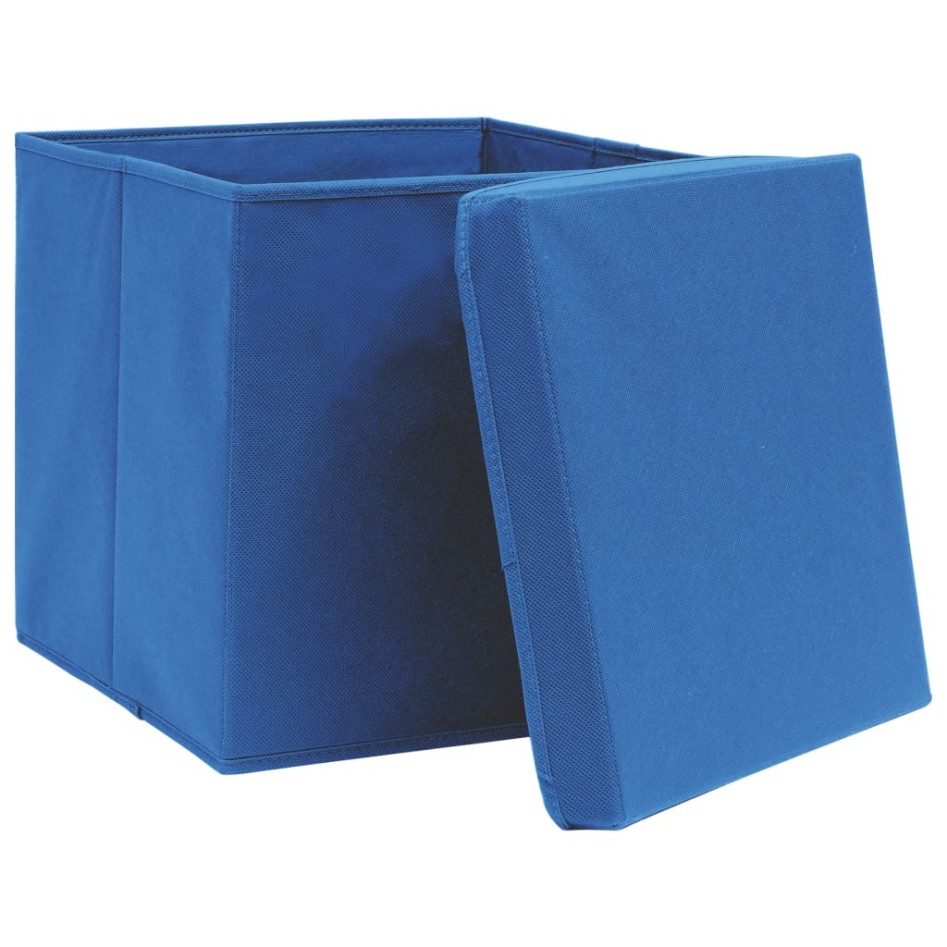 Cajas de almacenaje con tapas 10 uds tela azul 32x32x32