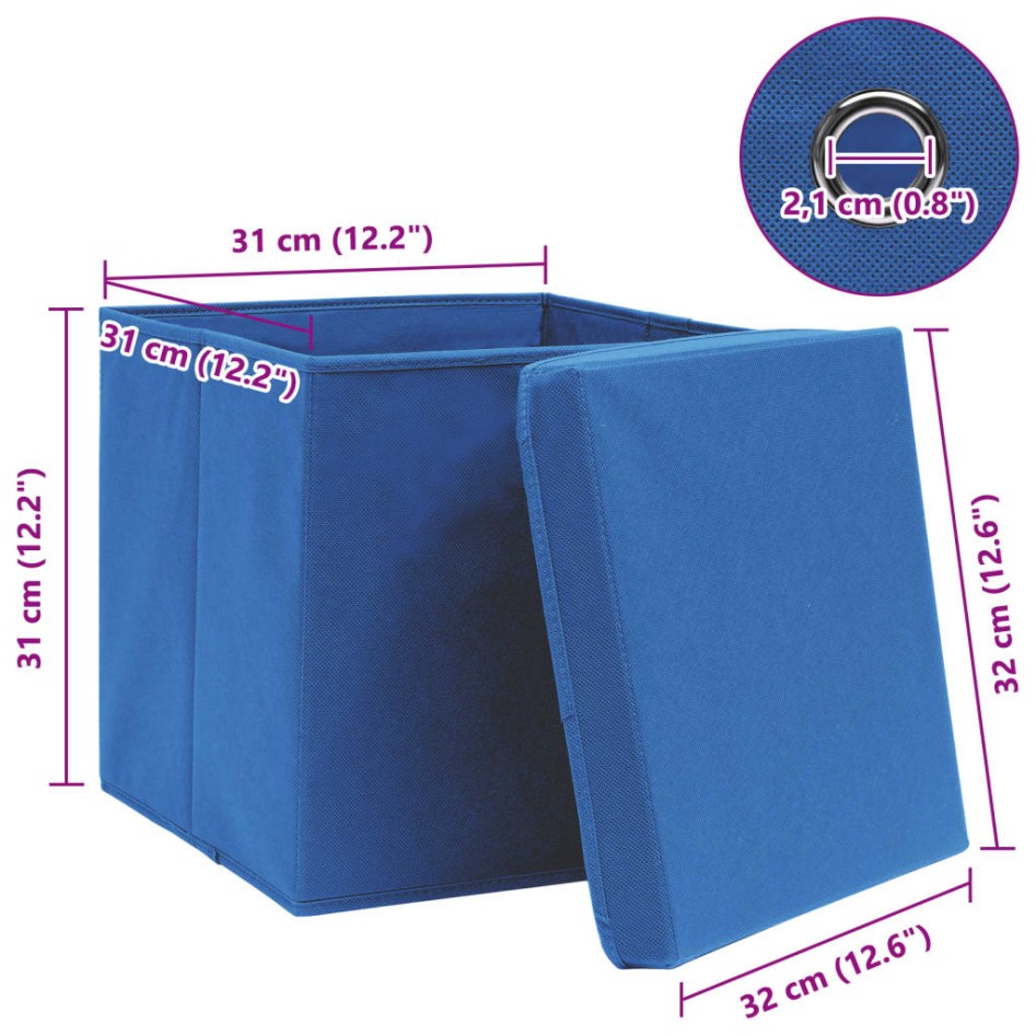 Cajas de almacenaje con tapas 10 uds tela azul 32x32x32