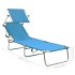 Tumbona plegable con toldo de acero azul
