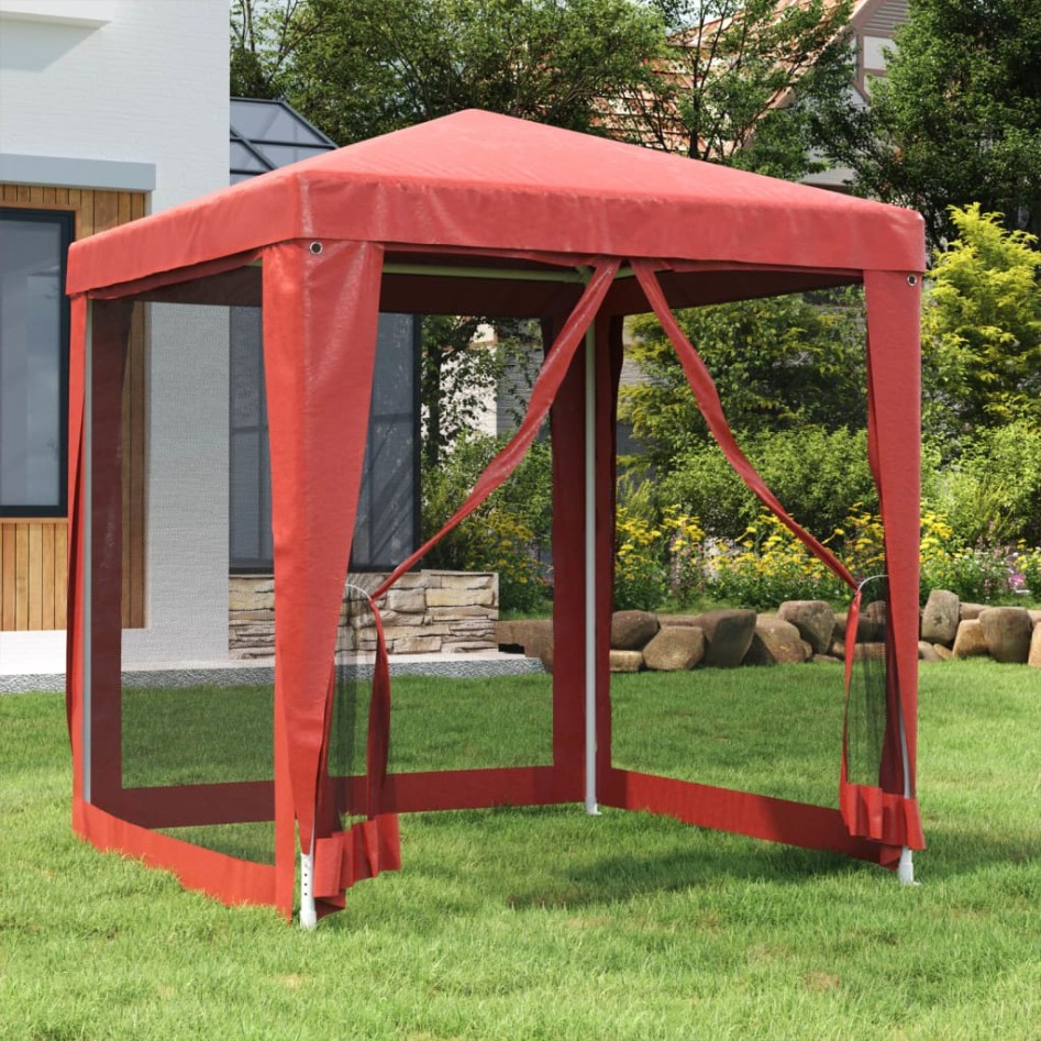 Carpa para fiestas con 4 paredes de malla HDPE rojo 2x2