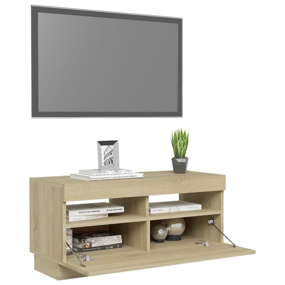 Mueble de TV con luces LED roble Sonoma 80x35x40