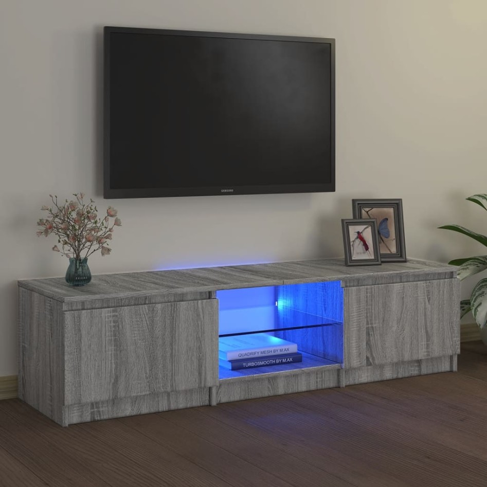 Mueble para TV con luces LED gris Sonoma 140x40x35,5