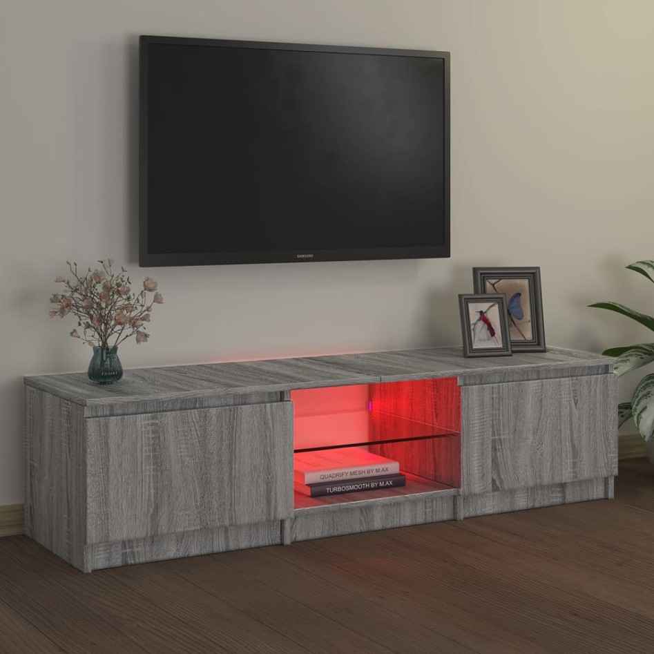 Mueble para TV con luces LED gris Sonoma 140x40x35,5