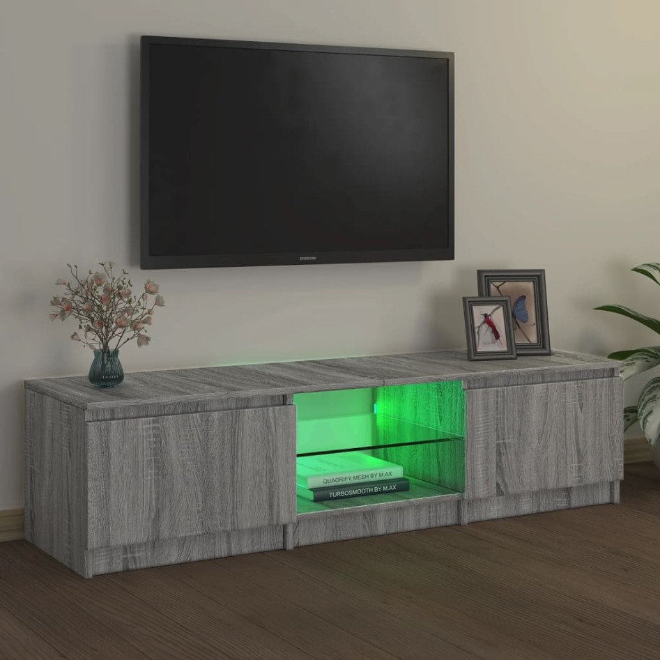 Mueble para TV con luces LED gris Sonoma 140x40x35,5