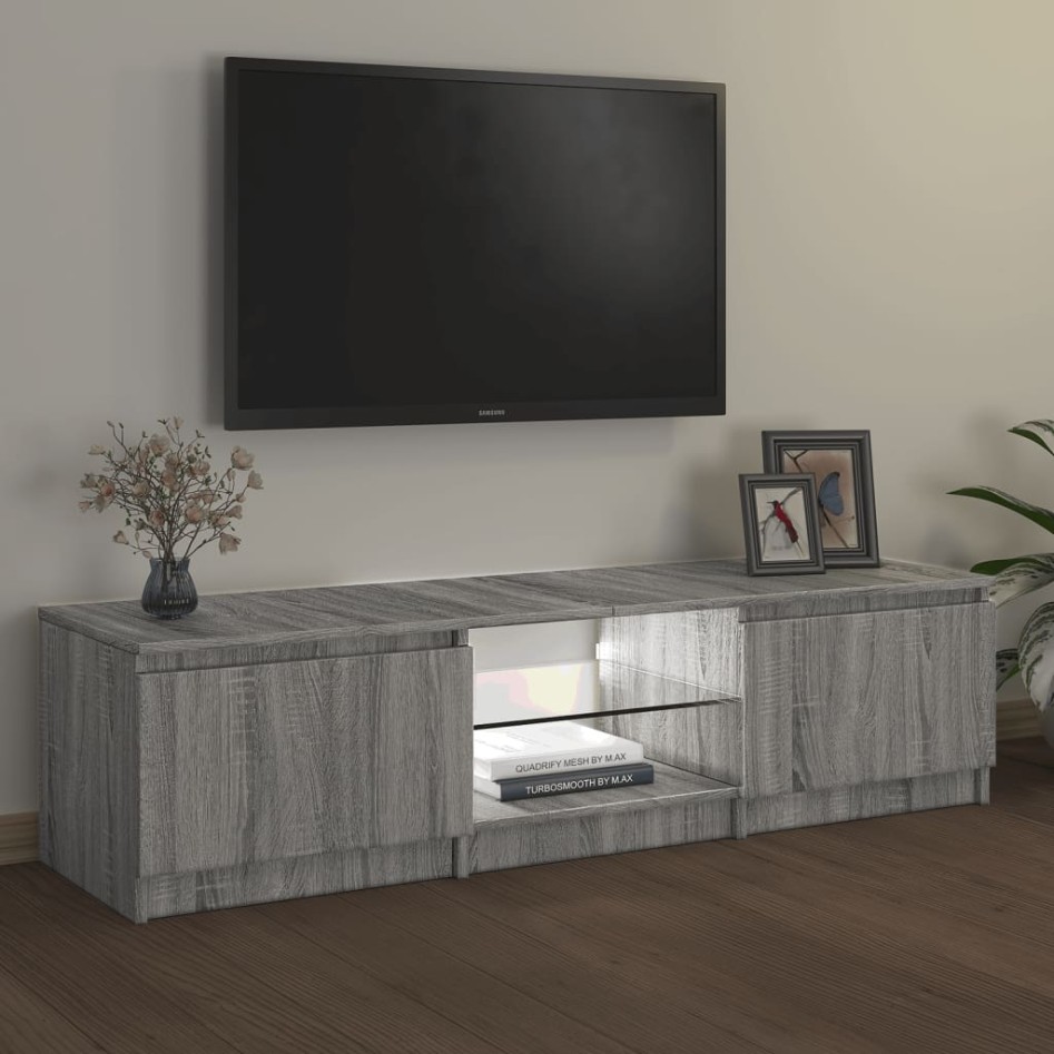Mueble para TV con luces LED gris Sonoma 140x40x35,5