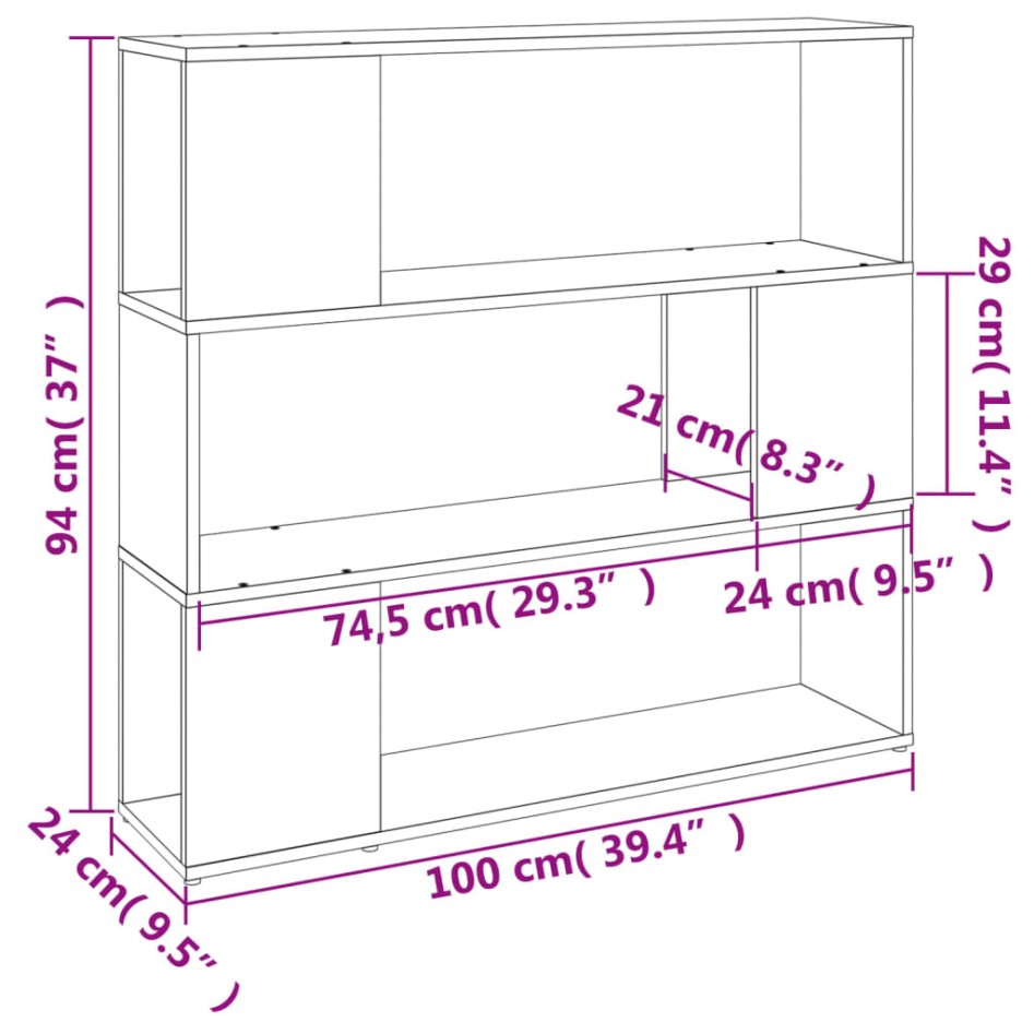 Estantería/divisor de espacios roble ahumado 100x24x94