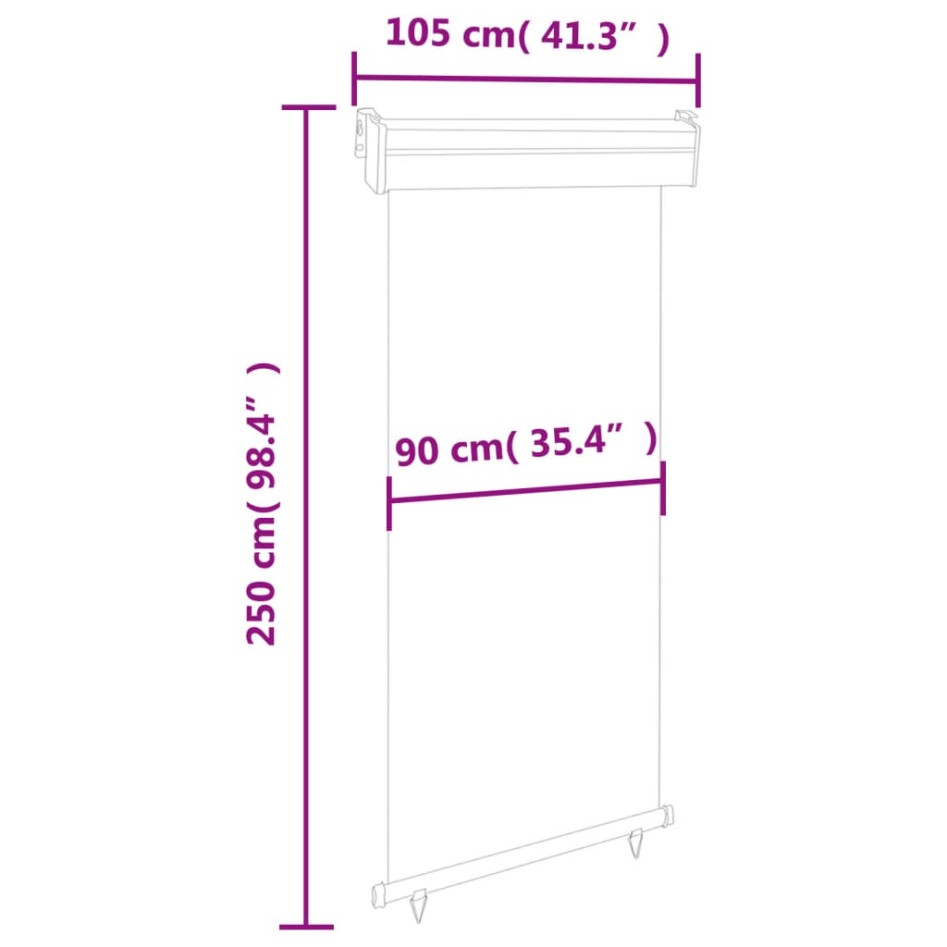 Toldo lateral de balcón gris 105x250