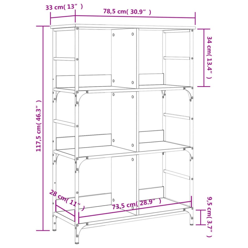 Estantería de madera ingeniería roble Sonoma 78,5x33x117,5