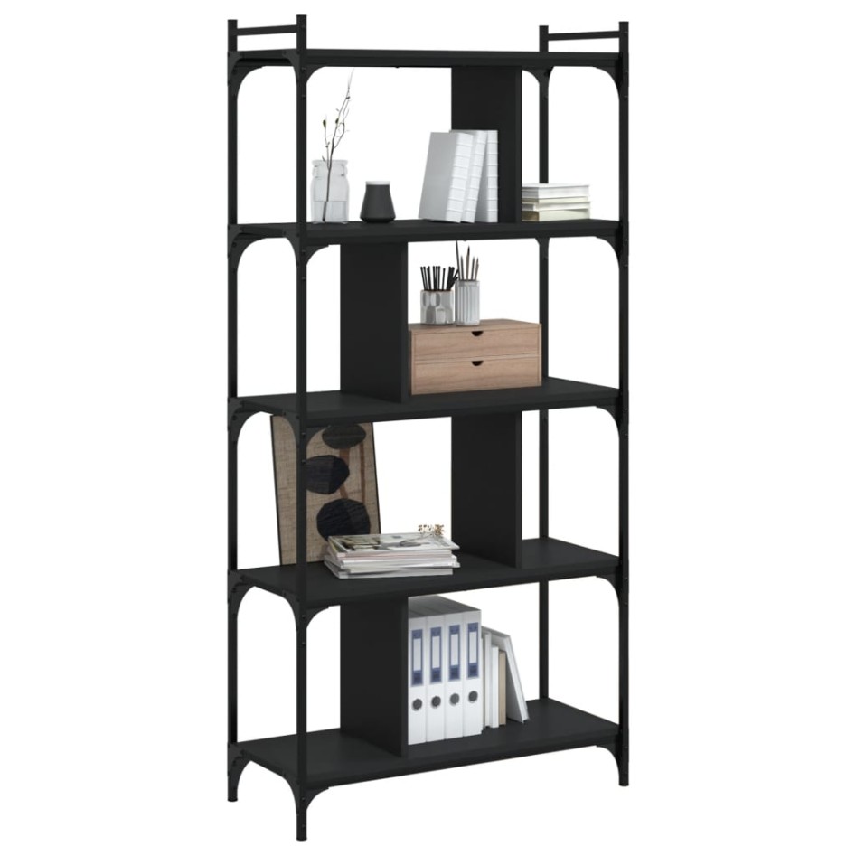 Librería de 5 estantes madera de ingeniería negro 76x32x158