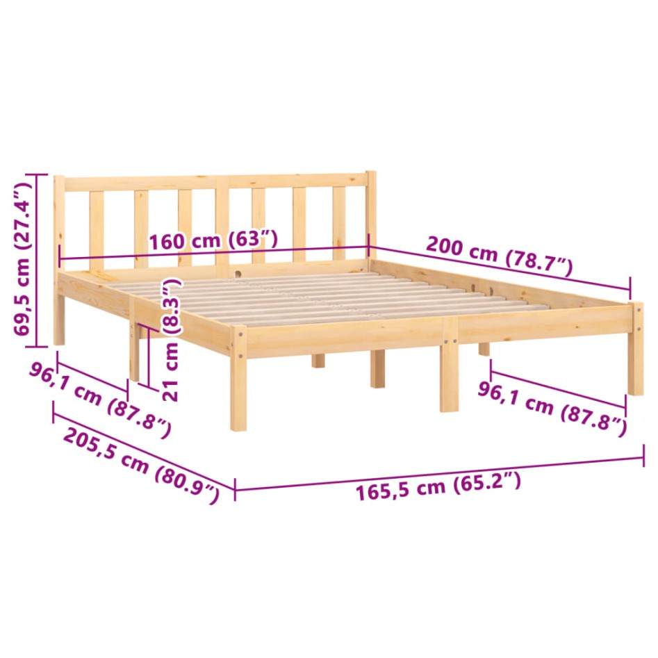 Estructura de cama sin colchón madera maciza 160x200