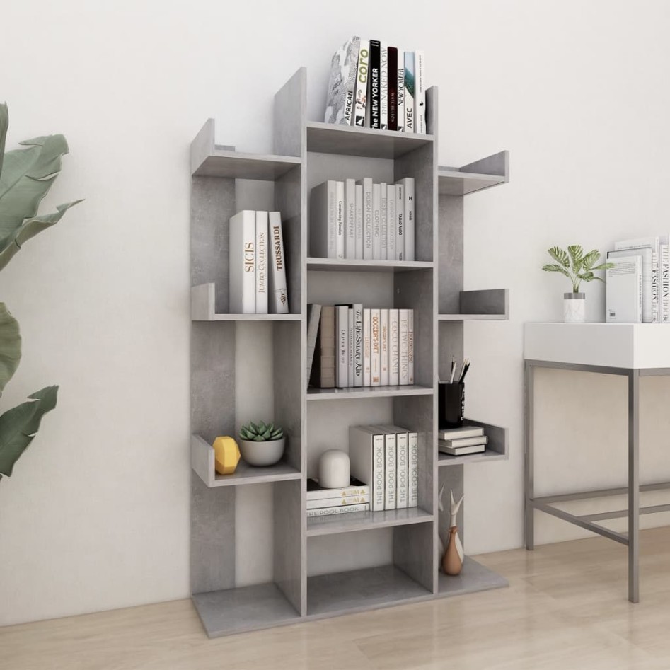 Librería de madera contrachapada gris hormigón 86x25,5x140