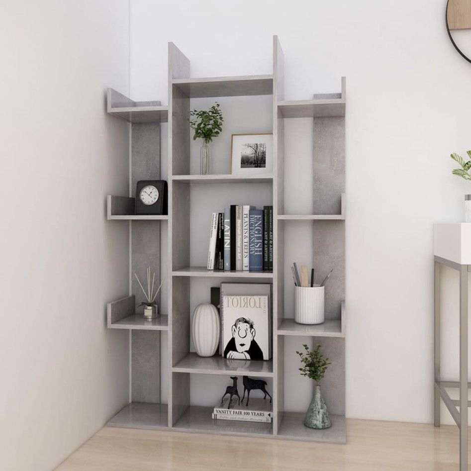 Librería de madera contrachapada gris hormigón 86x25,5x140