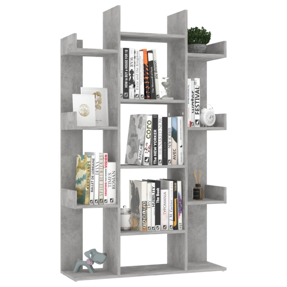 Librería de madera contrachapada gris hormigón 86x25,5x140