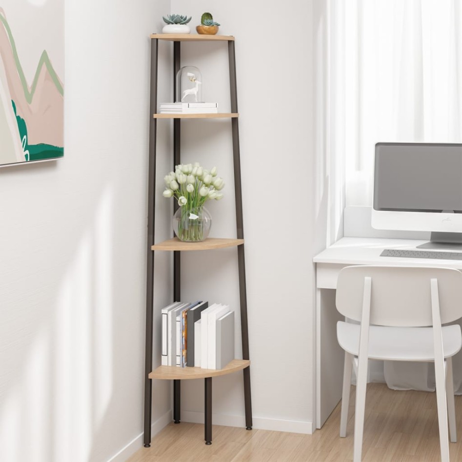 Estantería esquina 4 baldas marrón claro negro 45,5x31,5x150