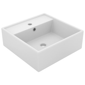 Lavabo cuadrado rebosadero cerámica blanco mate 41x41
