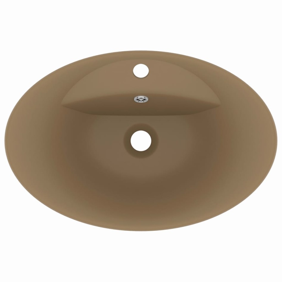Lavabo lujoso con rebosadero cerámica crema mate 58,5x39