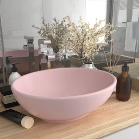 Lavabo de lujo ovalado cerámica rosa mate 40x33