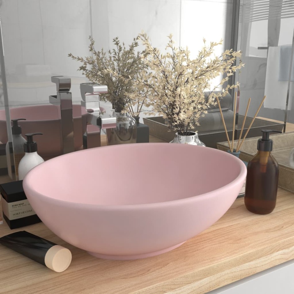 Lavabo de lujo ovalado cerámica rosa mate 40x33
