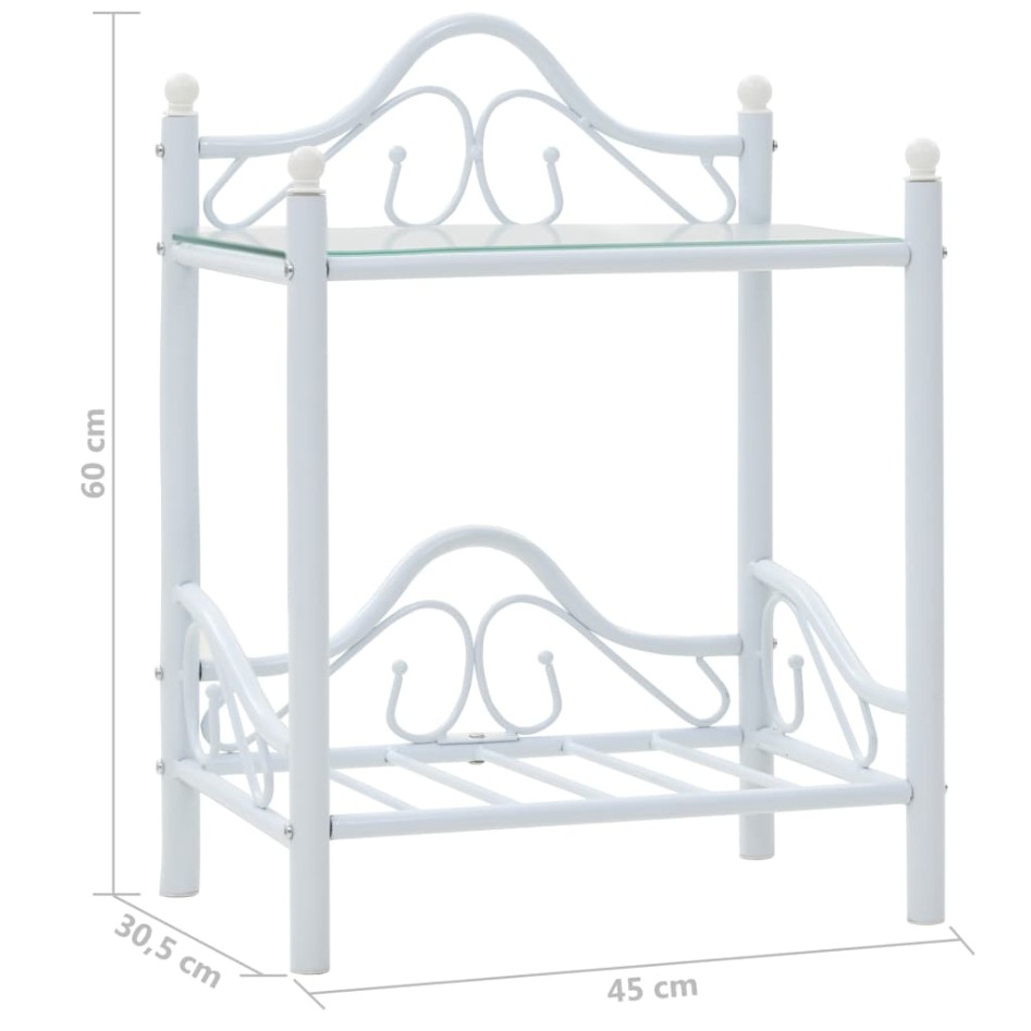 Mesitas de noche acero vidrio templado 45x30,5x60cm blanco