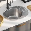 Fregadero cocina con colador y sifón acero inoxidable ovalado