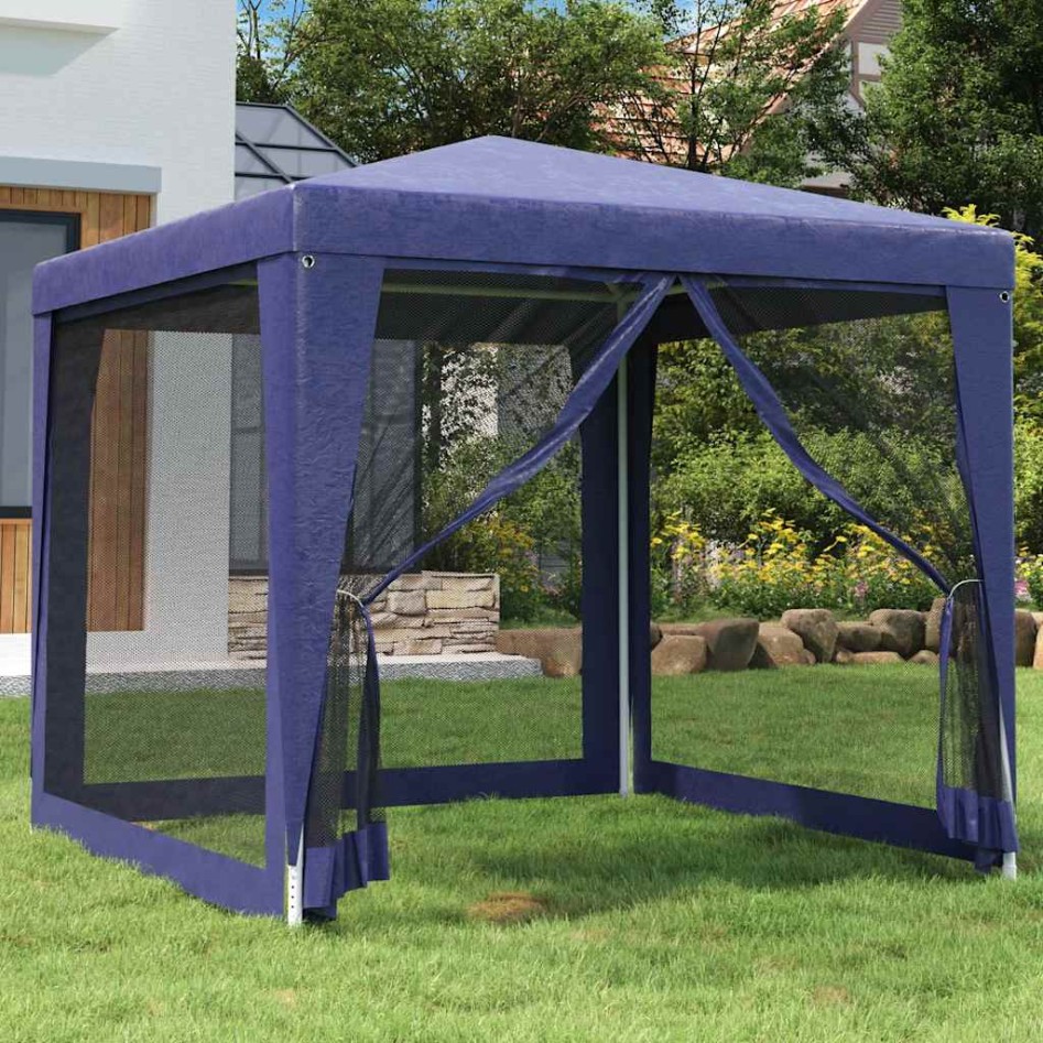 Carpa para fiestas con 4 paredes de malla HDPE azul 2,5x2,5