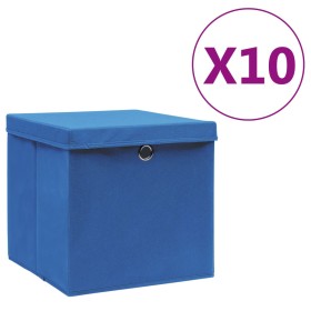 Cajas de almacenaje con tapas 10 uds azul 28x28x28