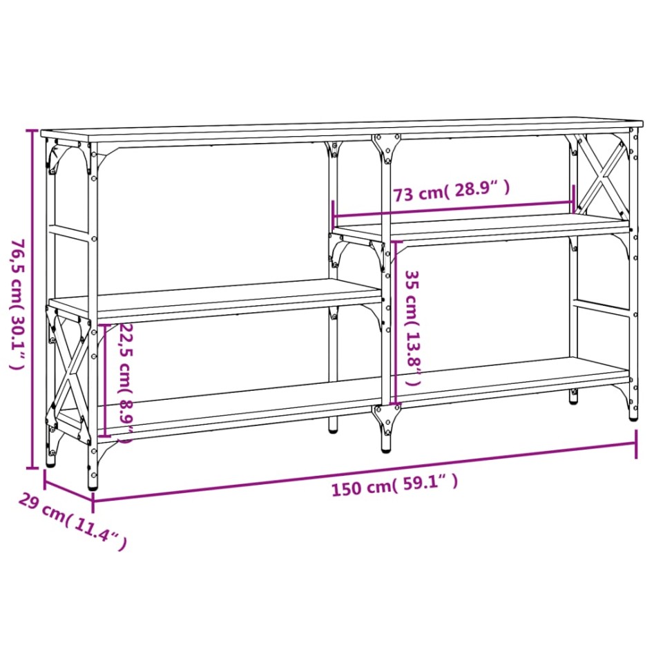 Mesa consola madera de ingeniería gris Sonoma 150x29x76,5