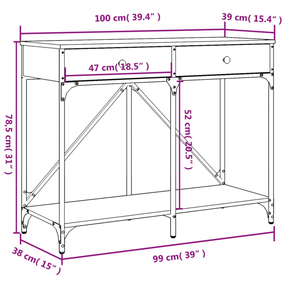 Mesa consola madera de ingeniería roble Sonoma 100x39x78,5